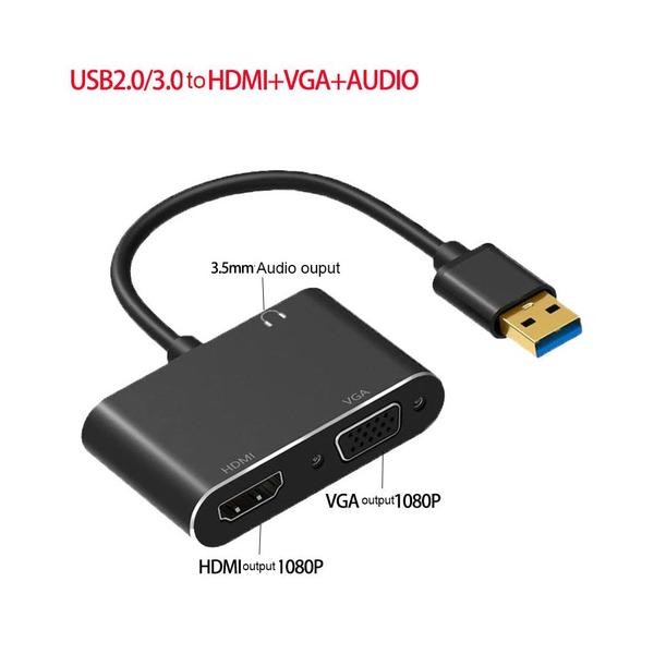 Imagem de Adaptador USB para VGA, 1080p FHD Fast USB3.0 para VGA/HDMI