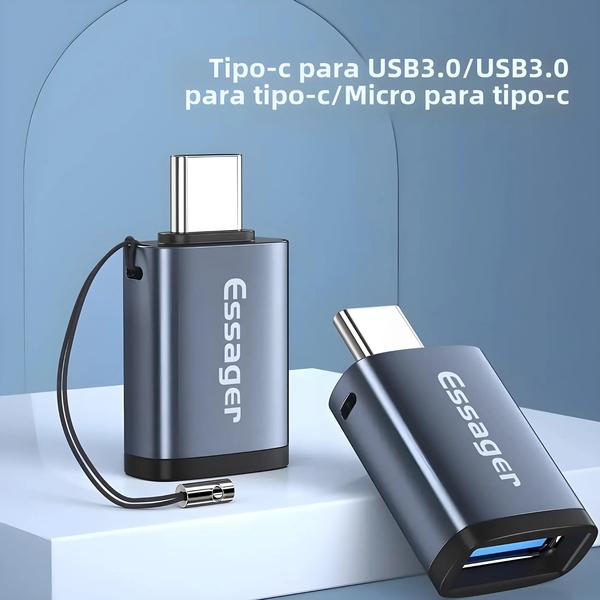 Imagem de Adaptador USB Tipo C 3.0 OTG - Conversor Macho/Fêmea para Macbook, Xiaomi, Samsung S20 e Outros