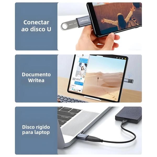 Imagem de Adaptador USB Tipo C 3.0 OTG - Conversor Macho/Fêmea para Macbook, Xiaomi, Samsung S20 e Outros