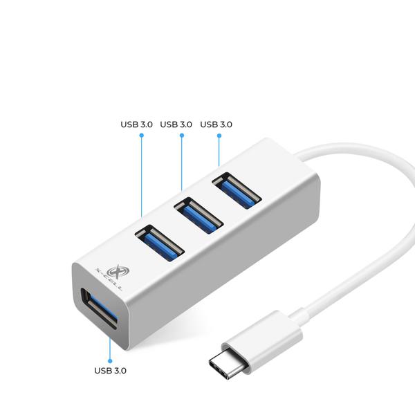 Imagem de Adaptador Usb Tipo C 3.1 Hub 4 USB 3.0 Mouse Teclado Branco