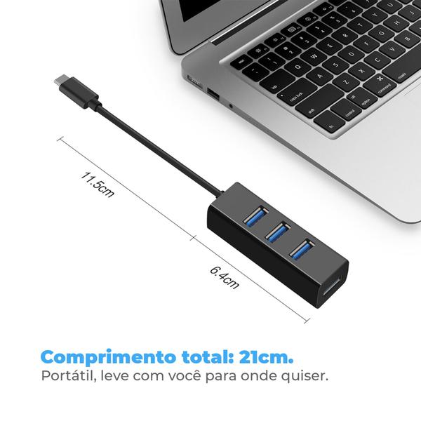 Imagem de Adaptador Usb Tipo C 3.1 Hub 4 USB 3.0 Mouse Teclado Preto