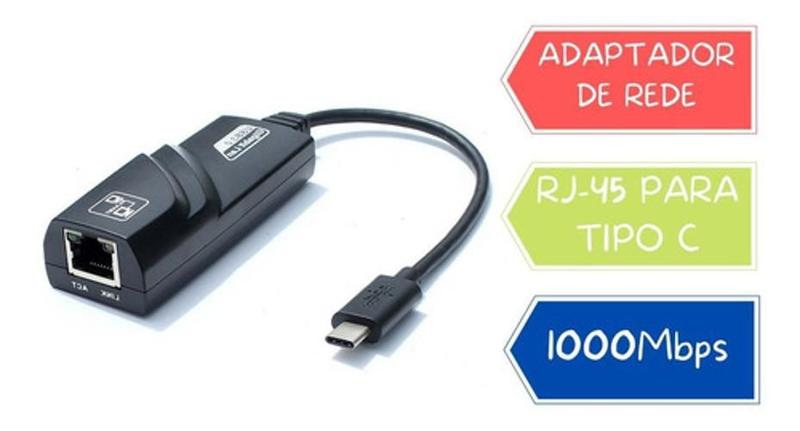 Imagem de Adaptador Usb Tipo C 3.1 P Rede Rj45 Gigabit 10/100/1000Mbps