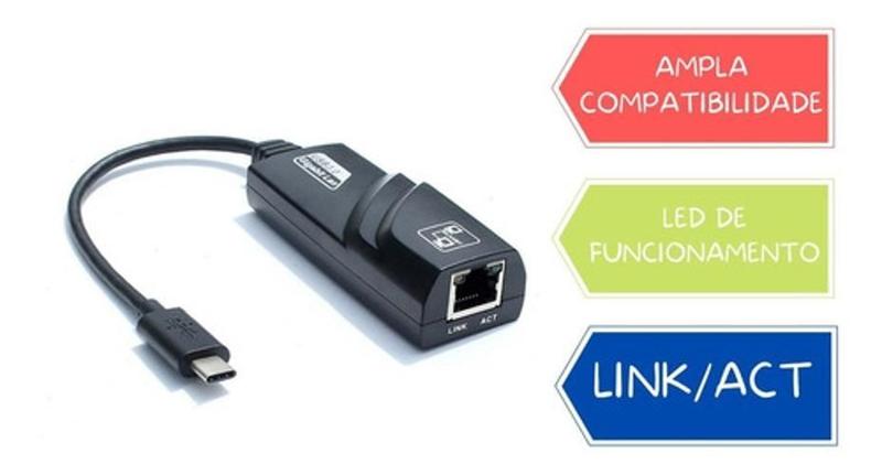 Imagem de Adaptador Usb Tipo C 3.1 P Rede Rj45 Gigabit 10/100/1000Mbps