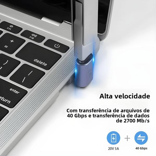 Imagem de Adaptador USB Tipo C 90 Graus - 100W, Carga Rápida e Transferência de Dados PD