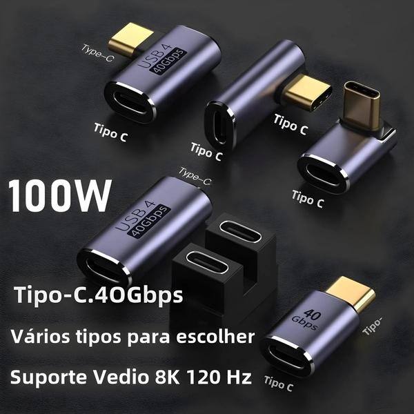 Imagem de Adaptador USB Tipo C 90 Graus - 100W PD, Carga Rápida e Transferência de Dados