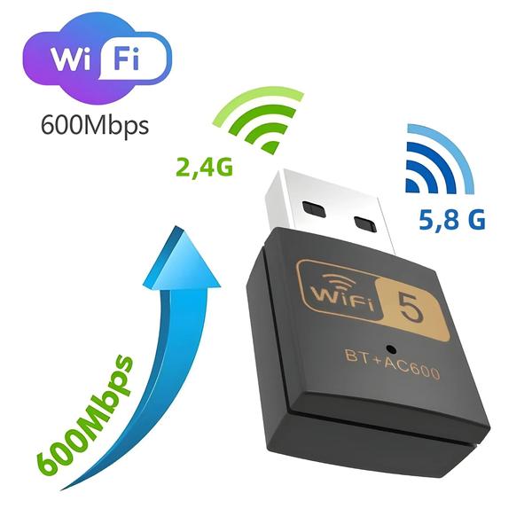 Imagem de Adaptador USB WiFi 600Mbps com Bluetooth - Alto Ganho