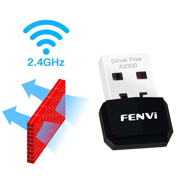 Imagem de Adaptador Wi-Fi 2.4 Ghz, USB 2.0, 300Mbps, Padrão Wi-Fi 6, Fenvi - AX300