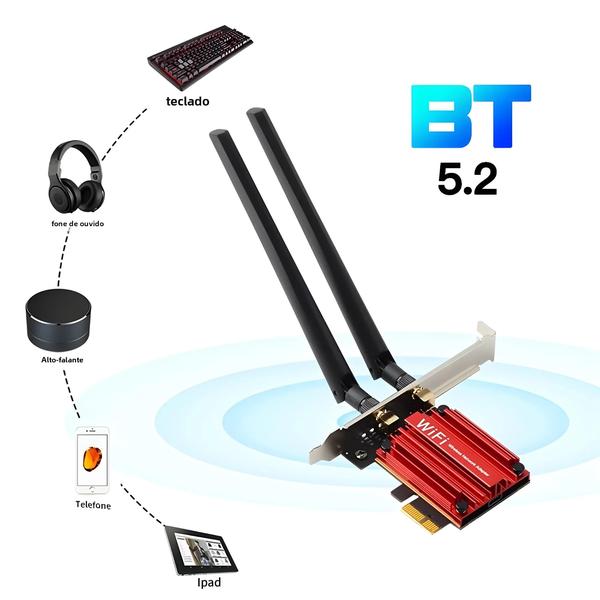 Imagem de Adaptador Wi-Fi 6 PCIe 1800Mbps Dual Band com Bluetooth 5.2 - MT7921 - Windows 10