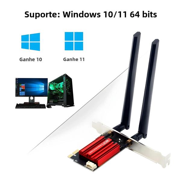 Imagem de Adaptador Wi-Fi 6E AX210 Tri-Band PCIe - Bluetooth 5.3 para PC (Win 10/11) - 2.4G/5G/6GHz