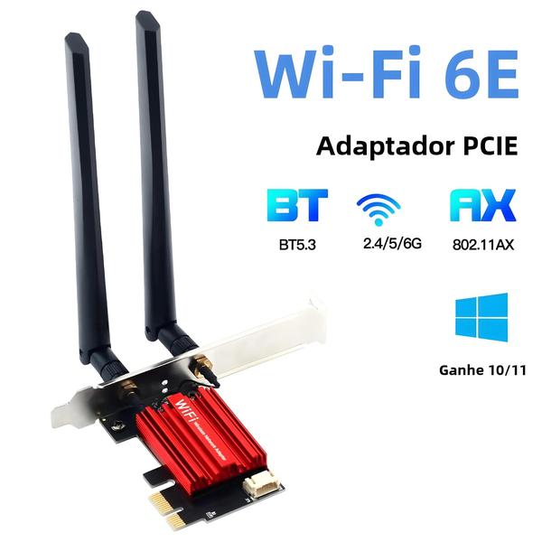 Imagem de Adaptador Wi-Fi 6E AX210 Tri-Band PCIe - Bluetooth 5.3 para PC (Win 10/11) - 2.4G/5G/6GHz