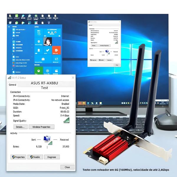 Imagem de Adaptador Wi-Fi 6E AX210 Tri-Band PCIe - Bluetooth 5.3 para PC (Win 10/11) - 2.4G/5G/6GHz