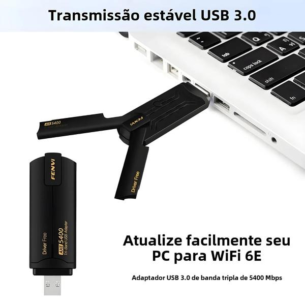 Imagem de Adaptador Wi-Fi 6E Tri-Band Fenvi AX5400 - 2.4G/5G/6GHz - USB 3.0