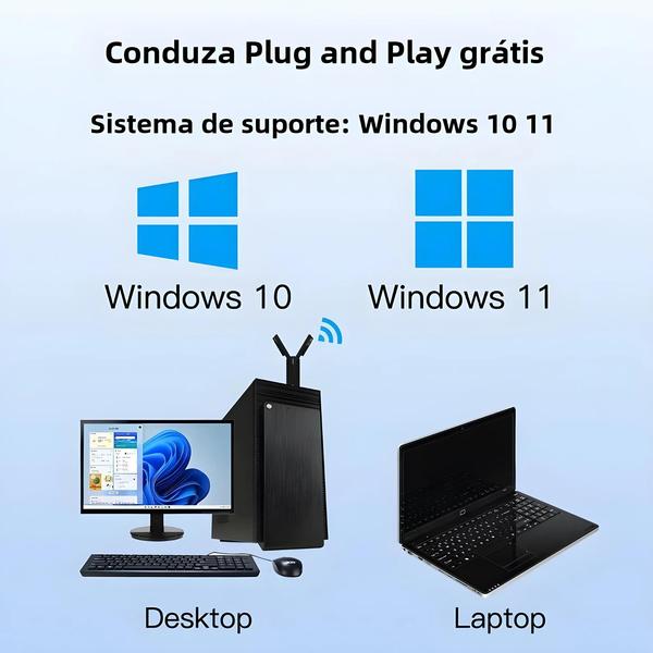 Imagem de Adaptador Wi-Fi 6E Tri-Band USB - 2.4G/5G/6GHz - para Laptop Windows 10/11