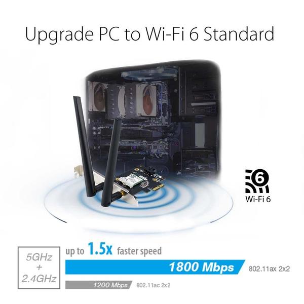 Imagem de Adaptador WiFi ASUS PCE-AX1800 WiFi 6 Bluetooth 5.2 1800Mbps