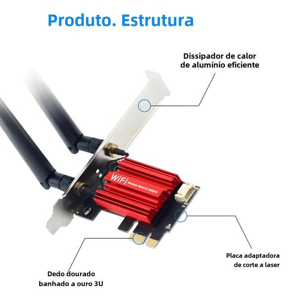 Imagem de Adaptador WiFi Dual Band AC1200 + Bluetooth 4.0 PCIe para Desktop - Windows