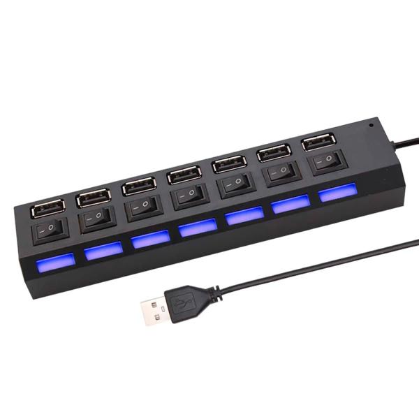 Imagem de Adaptadores Usb Cabo Hub 2.0 7 Portas Com Led E Entrada