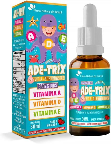ADE-TRIX KIDS (Vitamina A, D e E) Sabor Morango 30ml Flora Nativa Imagem de ADE-TRIX KIDS (Vitamina A, D e E) Sabor Morango 30ml Flora Nativa