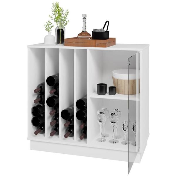 Adega Aparador Armário 1 Porta de Vidro 1 Prateleira 28 Garrafas Vinho 6 Nichos Branca - BRV Móveis Imagem de Adega Aparador Armário 1 Porta de Vidro 1 Prateleira 28 Garrafas Vinho 6 Nichos Branca