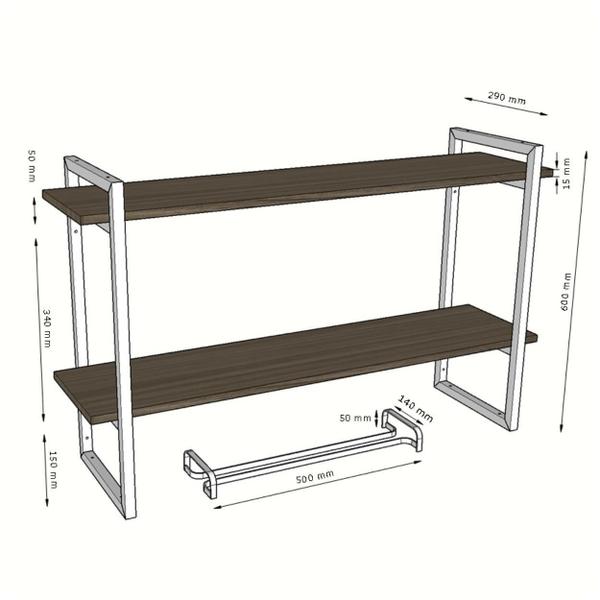 Imagem de Adega Bar Industrial Bebidas Prateleira Dupla Preta 90Cm