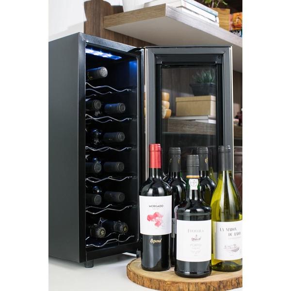 Imagem de Adega de Vinho Climatizada Electrolux 12 garrafas Uma Porta Preto com Acabamento em AlumínioEscovado ACB12 Bivolt