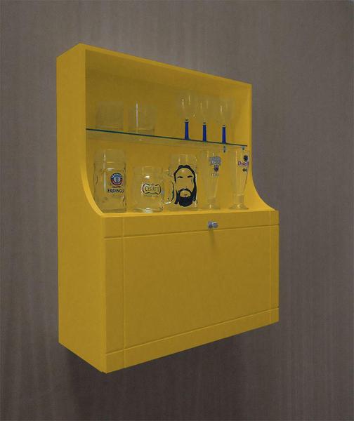 Imagem de Adega Mini Bar Armário Suspenso para Bebidas Copos e Taças Porta Basculante - Amarelo Laca