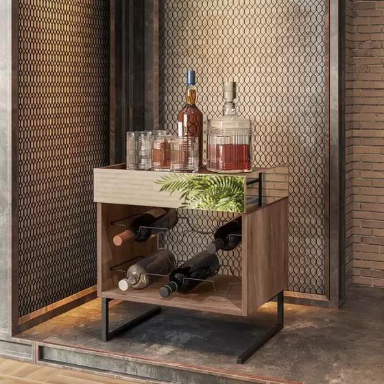 Adega Vinho Aurora Espelhada 6 Garrafas Pés Metálicos Estilo Industrial Cor Demolição com Preto - Tenda House - Dream Home Imagem de Adega Vinho Aurora Espelhada 6 Garrafas Pés Metálicos Estilo Industrial Cor Demolição com Preto - Tenda House