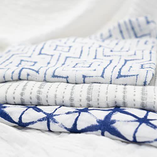 Imagem de aden + anais Silky Soft Swaddle Blanket,100% Bamboo Viscose Muslin Blankets for Girls & Boys, Baby Receiving Swaddles, Ideal Newborn & Infant Swaddling Set, 3 Pack, Indigo Shibori