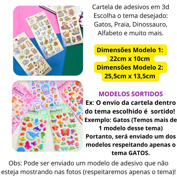 Imagem de Adesivo 3d Infantil Cartela de Adesivos Modelos Sortidos