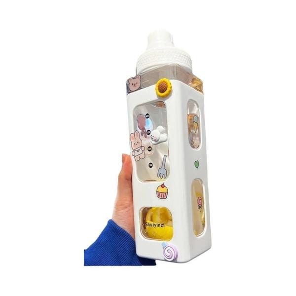 Imagem de Adesivo 3D Kawaii de Urso - Garrafa de Água com Canudo (700ml) - BPA Free