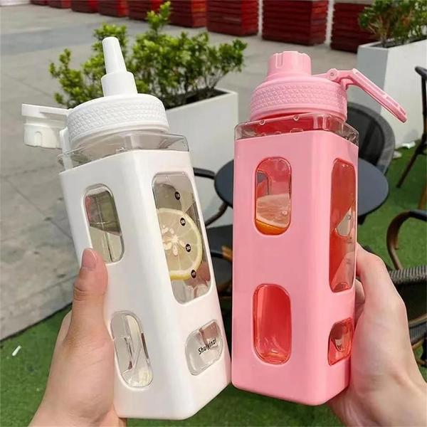 Imagem de Adesivo 3D Kawaii de Urso - Garrafa de Água com Canudo (700ml) - BPA Free