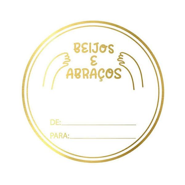 Imagem de Adesivo "Beijos e Abraços" - Ref.2023 - Hot Stamping - Dourado - 50 unidades - Stickr - Rizzo