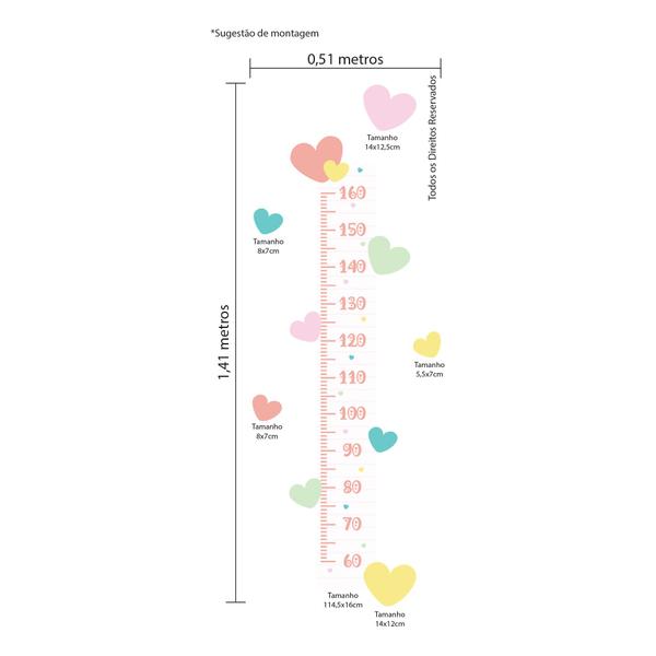 Imagem de Adesivo Corações Coloridos tons Pastéis Régua 141x51cm