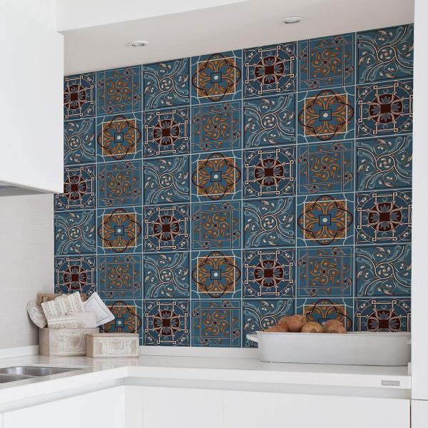 Adesivo de Azulejo Azul Vitoriano 15x15 cm com 36un - Quartinhos Imagem de Adesivo de Azulejo Azul Vitoriano 15x15 cm com 36un