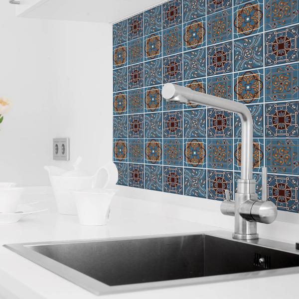 Adesivo de Azulejo Azul Vitoriano 15x15 cm com 36un - Quartinhos Imagem de Adesivo de Azulejo Azul Vitoriano 15x15 cm com 36un