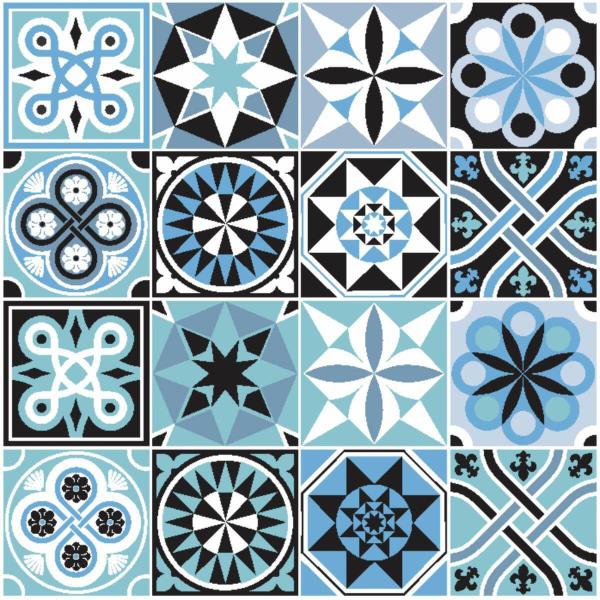 Imagem de Adesivo de Azulejo Hidráulico em Tons de Azul e Preto 250