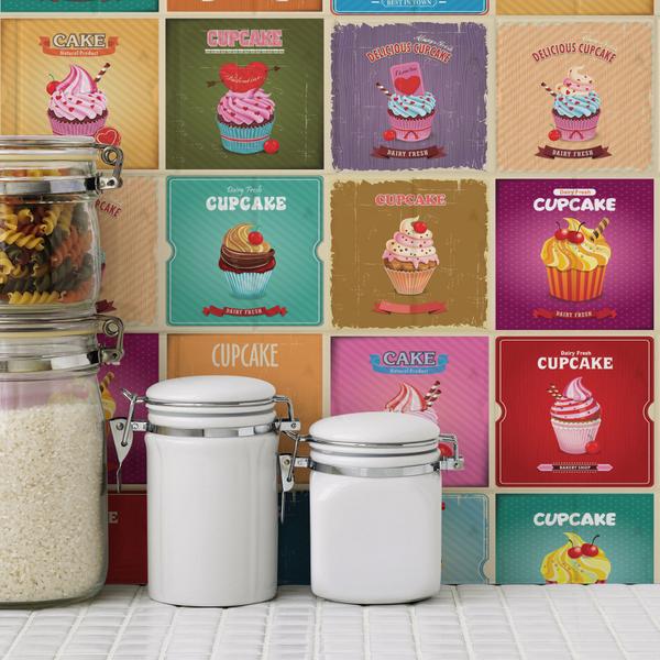 Imagem de Adesivo de Azulejo Vintage Cup Cake para Cozinha 20x20 24un