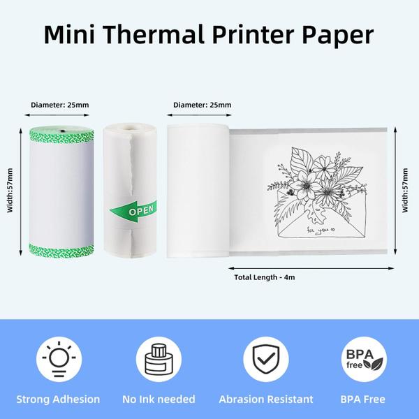 Imagem de Adesivo de papel térmico de 10 rolos para mini impressora térmica