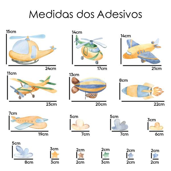 Imagem de Adesivo de Parede Avião Helicóptero Dirigível Céu Aquarela