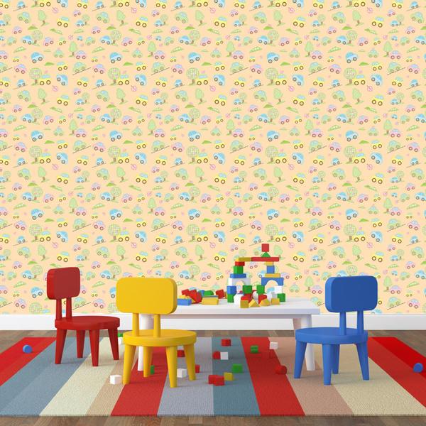 Adesivo de Parede Baby Patchwork Carrinhos Colorido Fundo Creme 310x58cm - PapeldeParedeDigital Imagem de Adesivo de Parede Baby Patchwork Carrinhos Colorido Fundo Creme 310x58cm