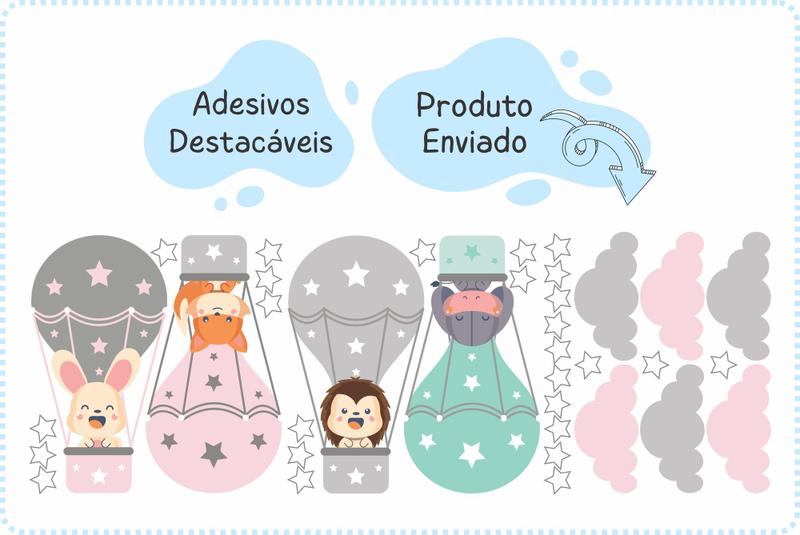 Imagem de adesivo de parede balões animais raposa decoração infantil