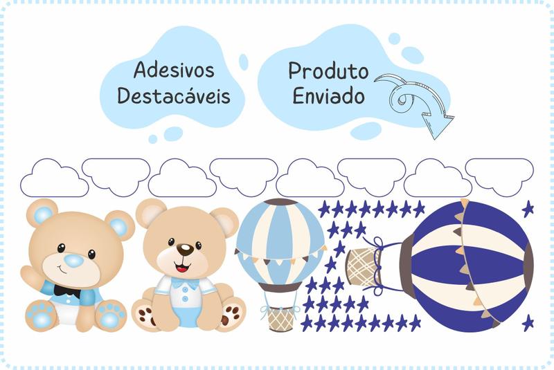 Imagem de Adesivo De Parede Balões Infantil Dois Irmãos Ursos Cute