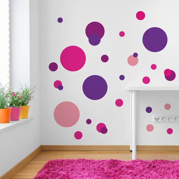 Adesivo de Parede Bolas Coloridas Rosa 38un - Quartinhos Imagem de Adesivo de Parede Bolas Coloridas Rosa 38un