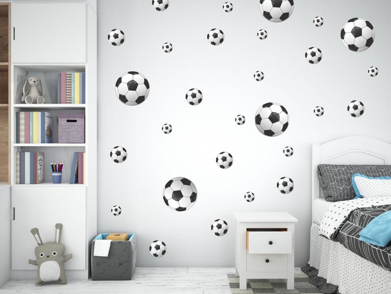 Imagem de adesivo de parede bolas de futebol decoração quarto sala