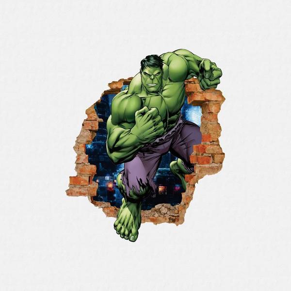 Imagem de Adesivo de Parede Buraco Falso Recortado 3d Hulk 2