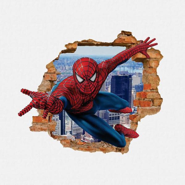 Imagem de Adesivo de Parede Buraco Recortado 3d Homem Aranha Decorativo Spiderman 