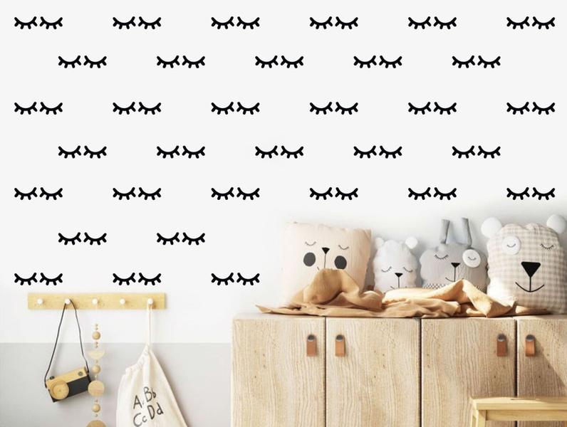 Imagem de adesivo de parede decoração infantil cílios sleep miniaturas