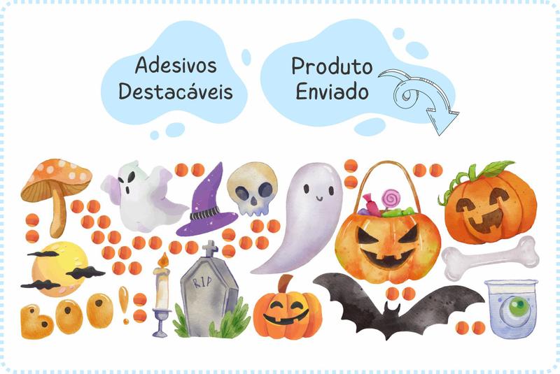 Imagem de Adesivo de Parede Halloween Abóboras Fantasminhas