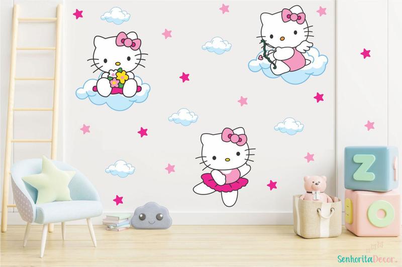 Imagem de adesivo de parede hello kitty meninas gatinha bebê