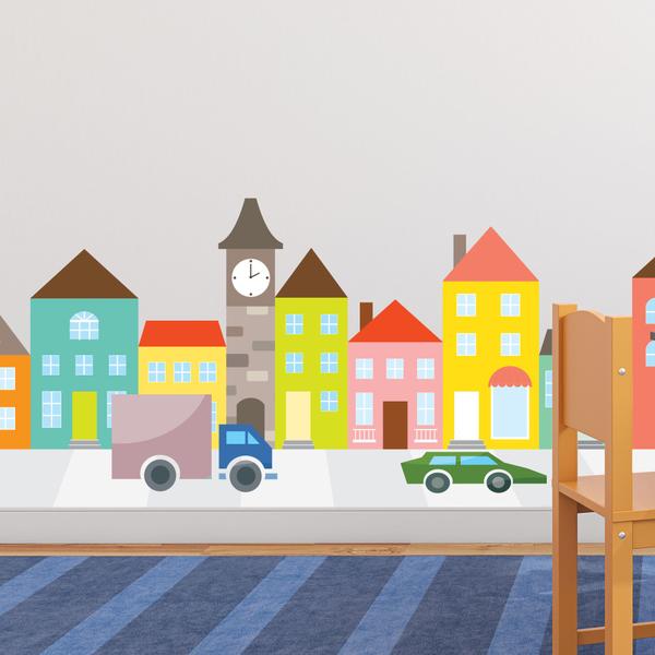 Imagem de Adesivo de Parede Infantil Casas e Carros