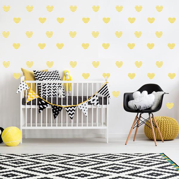 Adesivo de Parede Infantil Coração Amarelo Chevron - Quartinhos Imagem de Adesivo de Parede Infantil Coração Amarelo Chevron